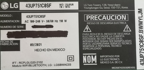 Main Lg 43up751c0sf.fwmyljm Ebu66381408 (Usado)