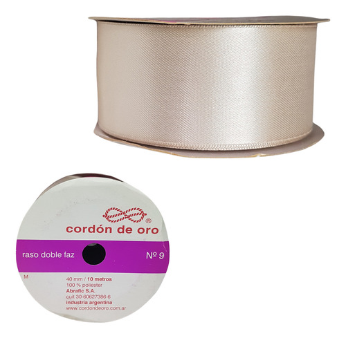 Cinta De Raso Doble Faz N°9 40mm X Rollo De 10mts Manteca Cordón De Oro