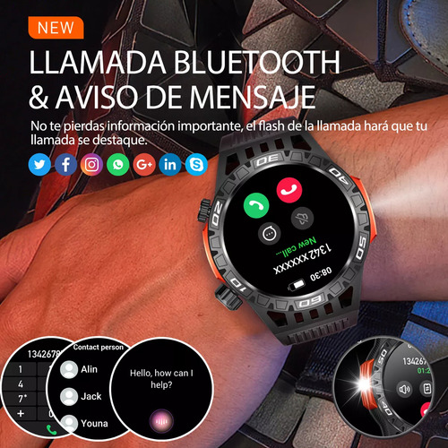 Reloj Inteligente Para Hombres Con Linterna Led Inoxidable