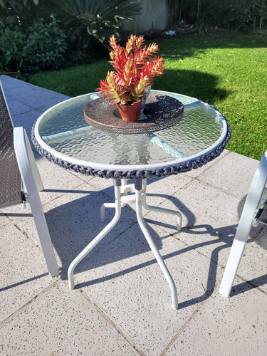 Juego Balcon Jardin Mesa 60 Cm Y 2 Sillones Estructura Blanco