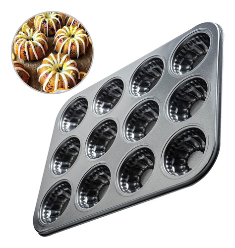 Molde Charola Para 12 Cupcakes Panques Muffin Antiadherente Gris