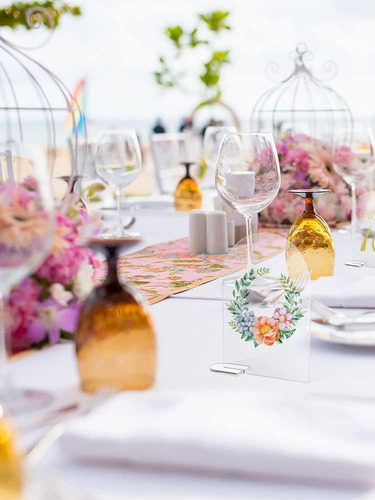Placas Numéricas Acrílicas Para Mesas De Bodas Con Soportes 10 Piezas - Transparente