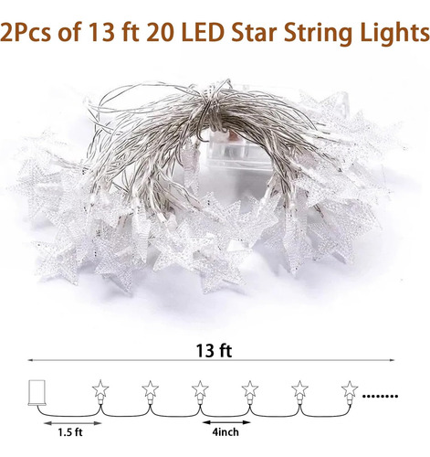 Luces De Cuerda De Estrella De Septdecor Funcionando Con 2