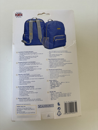 Mochila Ultraliviana Plegable 20 Litros Travel Blue Negro Liso (Usado)