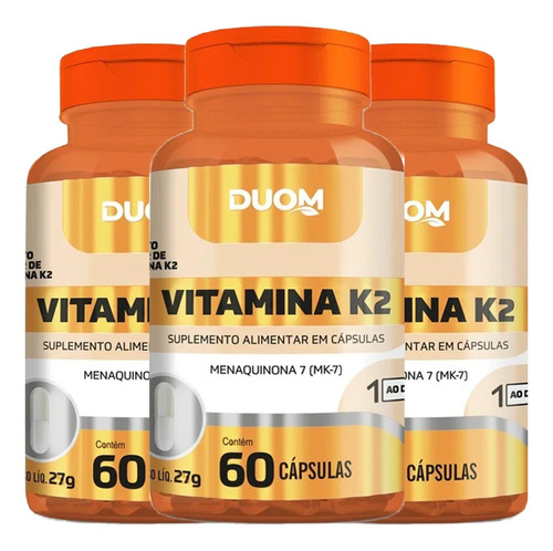 3x Vitaminas K2 Menaquinona Mk 7 Original 60 Cápsulas Duom
