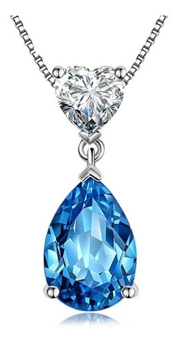 Collar Cristal Gota Agua Azul Plata 925 Elegante Joya Mujer