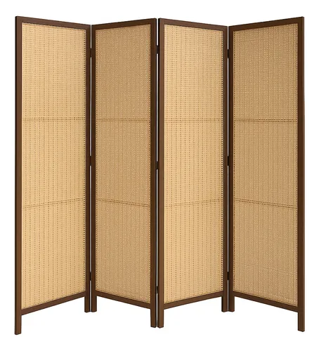 Biombo Boho 4 Paneles Ratán 1.8m Divisor Interior Color Marrón Lisa