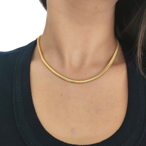 Kit 3 Colar Choker Fita Laminada Malha Cravejado Tendência Cor Dourado