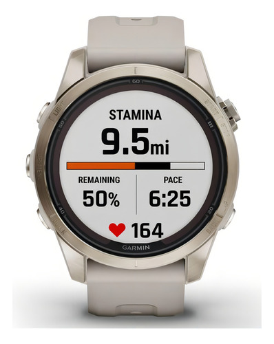 Reloj solar Garmin Fenix 7s Pro con zafiro dorado y arena, 42 mm, caja de arena, pulsera de arena, bisel dorado, diseño de pulsera de malla