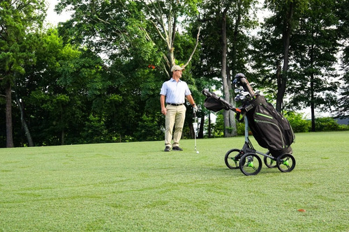 Carro Manual Golf Bag Boy Quad-xl Push Cart 4 Ruedas Color Gris Oscuro Y Verde