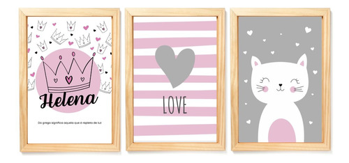 Kit 3 Quadros Decorativos - Gatinha