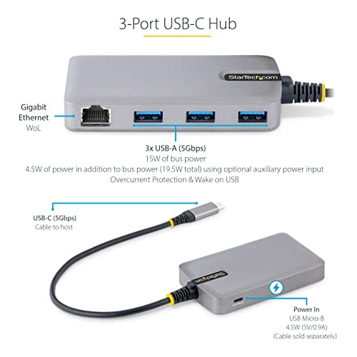 Hub Usbc De 3 Puertos Ethernet, 3 Puertos Usba, Rj45 Gi...