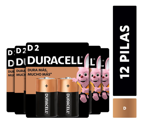 Pack 12 Pilas Alcalina Duracell Tamaño D 15000 Mah