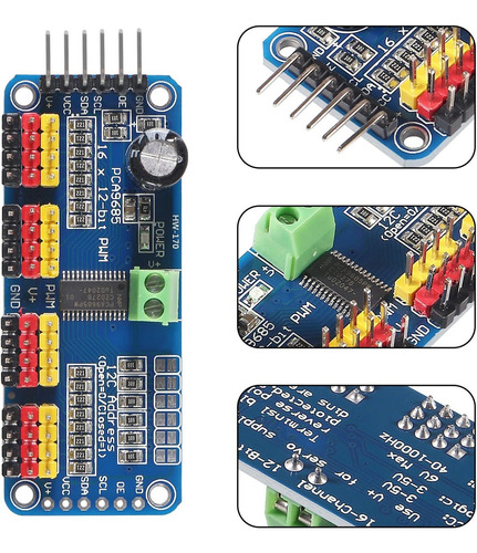 Pca9685 16 Bits De Canal 12 Módulos I2c Servo Pwm Sg90 Mg995