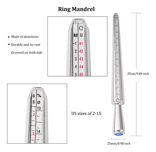 Juego De Mandril Para Medir Anillos + 28 Medidores