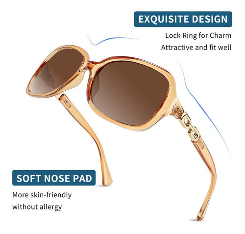 Lentes De Sol Feisedy Vintage Polarizados Uv400 Para Mujer Armazón Beige Diseño Ocean