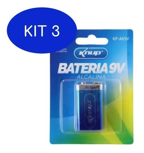 Kit 3 Bateria Alcalina 9v Kp-ak9v Knup