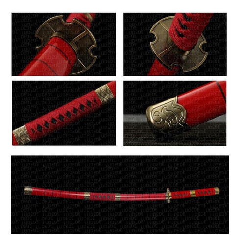 LUDEDE Roronoa Zoro Acero Katana - 104cm Kitetsu Anime One Piece Con Cinturón y Soporte - Espada Perfecta Para Cosplay, Colección