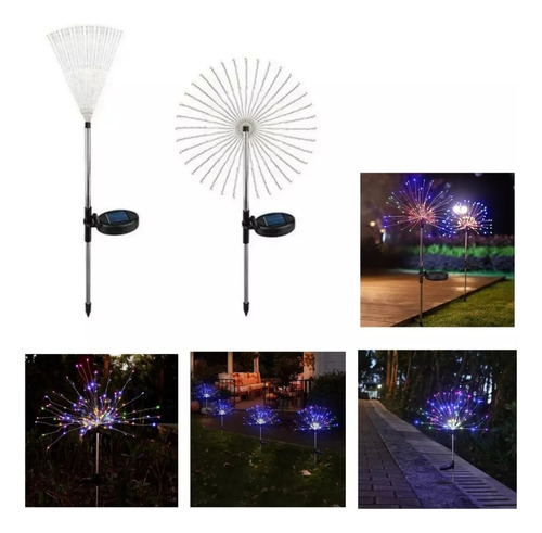 X2 Luces Micro Led Hadas Fuego Artificial Solar Multicolores