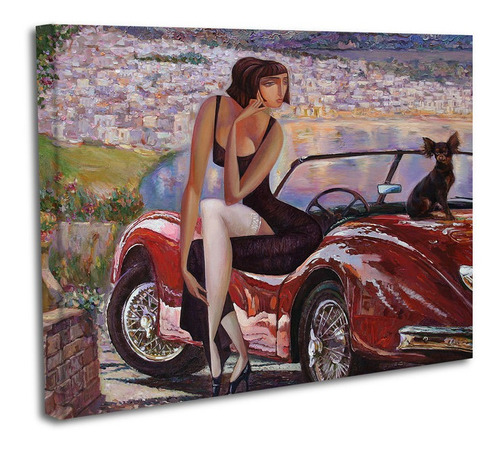 Cuadro Lienzo Canvas 45x60cm Auto Mujer Pintura Tipo Oleo