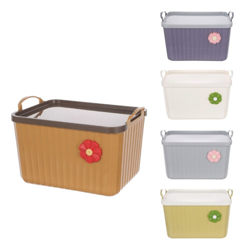 Caja Organizadora Plastica Con Tapa Color Variados Liso