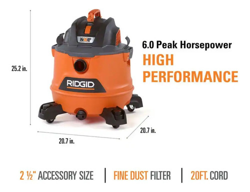 Aspiradora Ridgid Seco/húmedo 14 Gal C/ Filtro Industrial Naranja