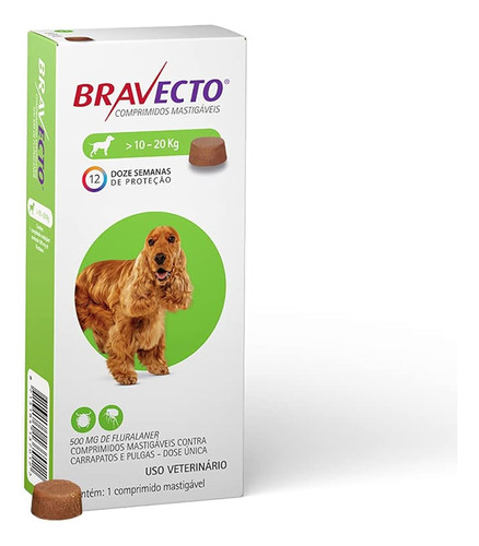 Bravecto Antipulgas E Carrapatos Para Cães De 10 A 20 Kg