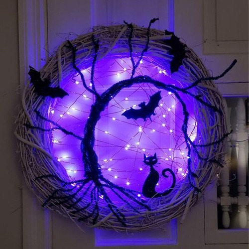 Bx) 30cm Glittery Black Cat Halloween Wreath