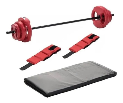 Barra Body Pump 17 Kg Pesas + Tobilleras + Colchoneta Combo