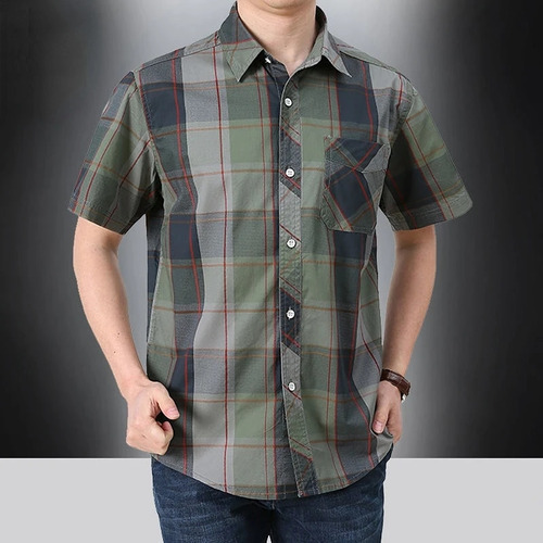 Camisa De Manga Corta De Algodón Para Hombre Safari Military