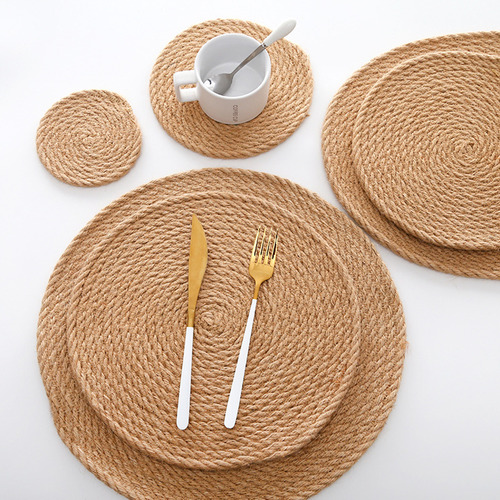 Manteles Individuales Redondos De Yute Trenzado Para Mesa De