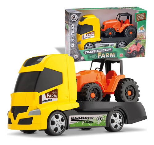 Caminhão Plataforma Com Trator Brinquedo Fazenda Agricultura
