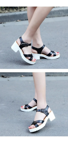Sandalias Con Tacón Inclinado Y Hebilla Para Mujer, Talla Gr