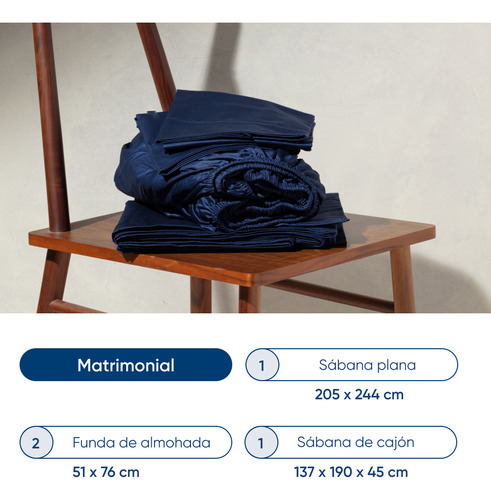 Juego De Sábanas Luuna Algodón Satín, Matrimonial Color Azul marino