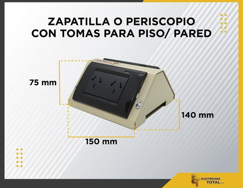 Imagen 2 de 10 de Zapatilla Periscopio Para Piso Pared 4 Toma Reforzado Negro