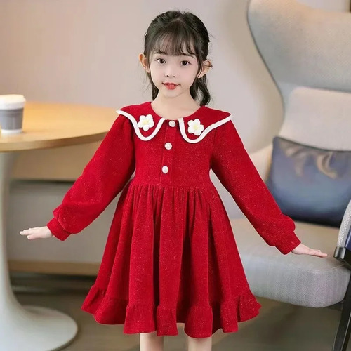 Vestido De Princesa Forrado De Lã Para Meninas De Outono E I
