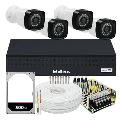 comprar Kit Cftv 4 Cameras Segurança 1080p Full Hd Dvr Intelbras 4ch MHDX 1004-C Bullet