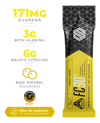 Gel Energetico Y Recuperador Fc90 Ss, Con Guarana, 10 Sobres