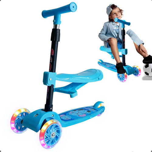 Patineta Scooter Infantil Con Luz Y Asiento Plegable 3 En 1
