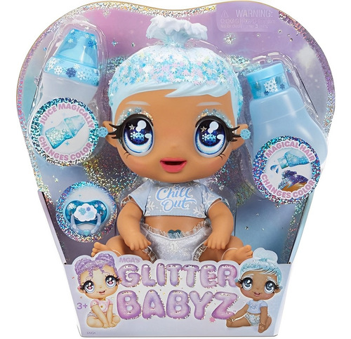 Boneca Glitter Babyz Snow Azul Muda De Cor Mga