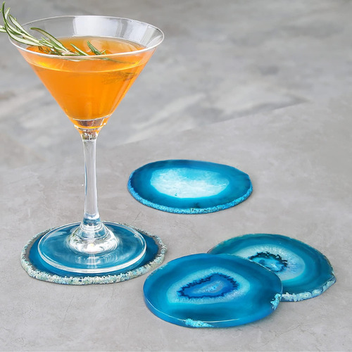 Posavasos De Ágata Azul Para Mesa De Café, Juego De 4 De De