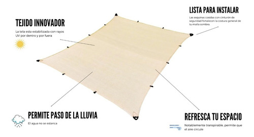 Malla Sombra 2.20x3.20 90% Beige Raschel Con Jaladeras