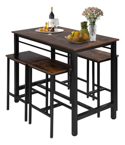 Juego De Mesa + 4 Sillas De Madera Bar Restaurante 4 Bancos