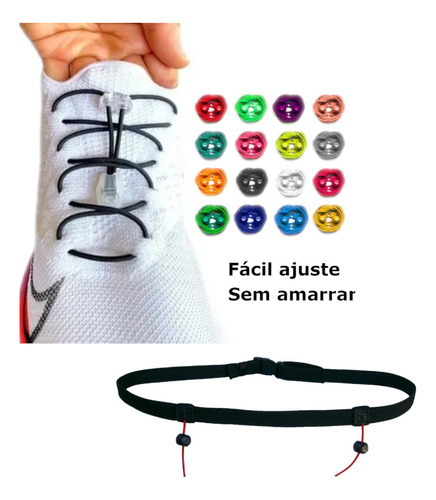 Kit Cadarço Elástico Atletismo Corrida + Cinto Porta Número Cor Vermelho