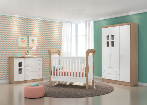 Berço Mini Cama Linha Amore 773 Carvalho Rústico/branco