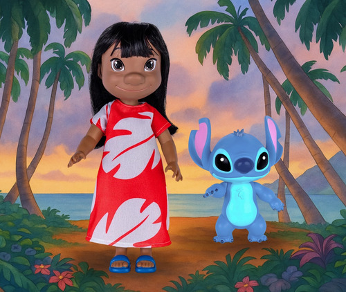 Conjunto Boneco Stitch + Boneca Lilo Filme Disney Original
