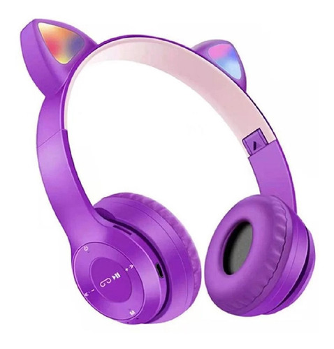 Auricular Bluetooth Gato Plegable Con Luces Led Violeta Febo