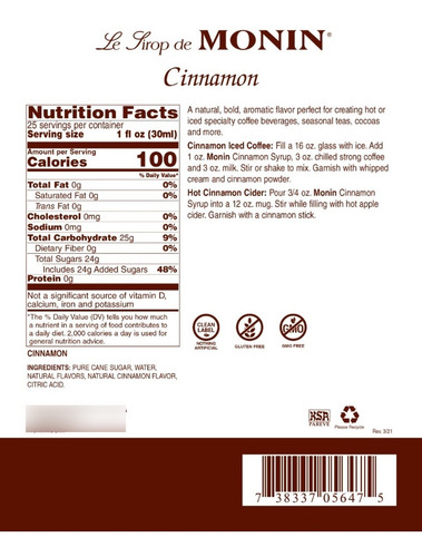 Sirup Monin Cafe Cocktail Canela 750 Ml Syrup Sirop