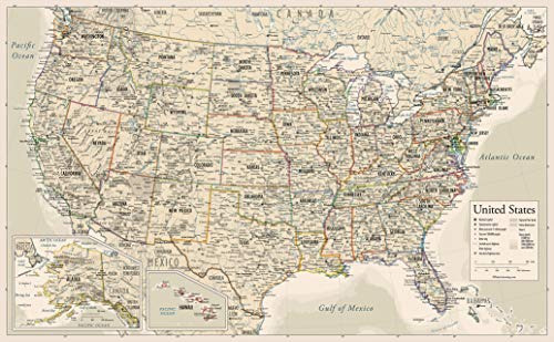 Mapa De Estados Unidos De Estilo Antiguo  Mapa De Pared D
