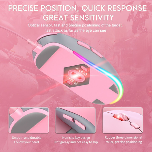 Luz LED Rgb Rgb Mouse Gamer Onikuma Cw918 Cat Pink